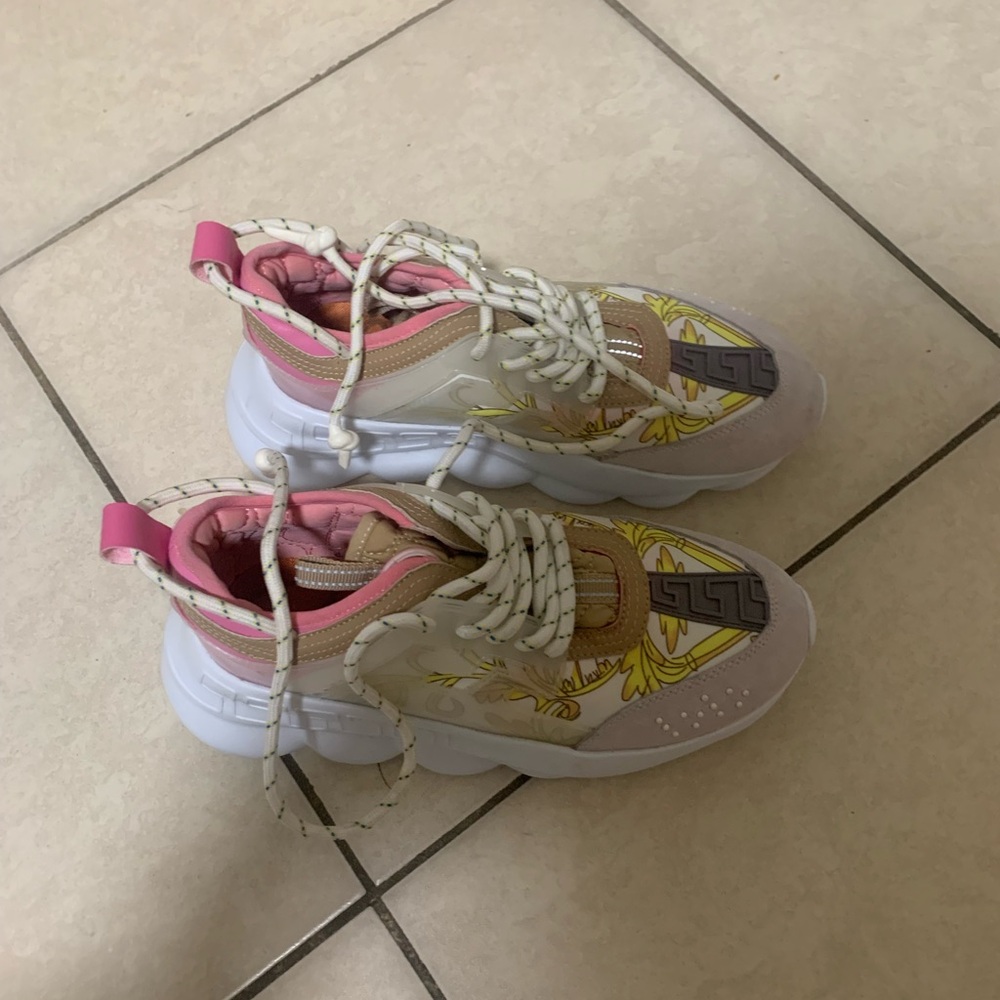 Versace Pink and White Women's Sneakers - Picture 3 of 9